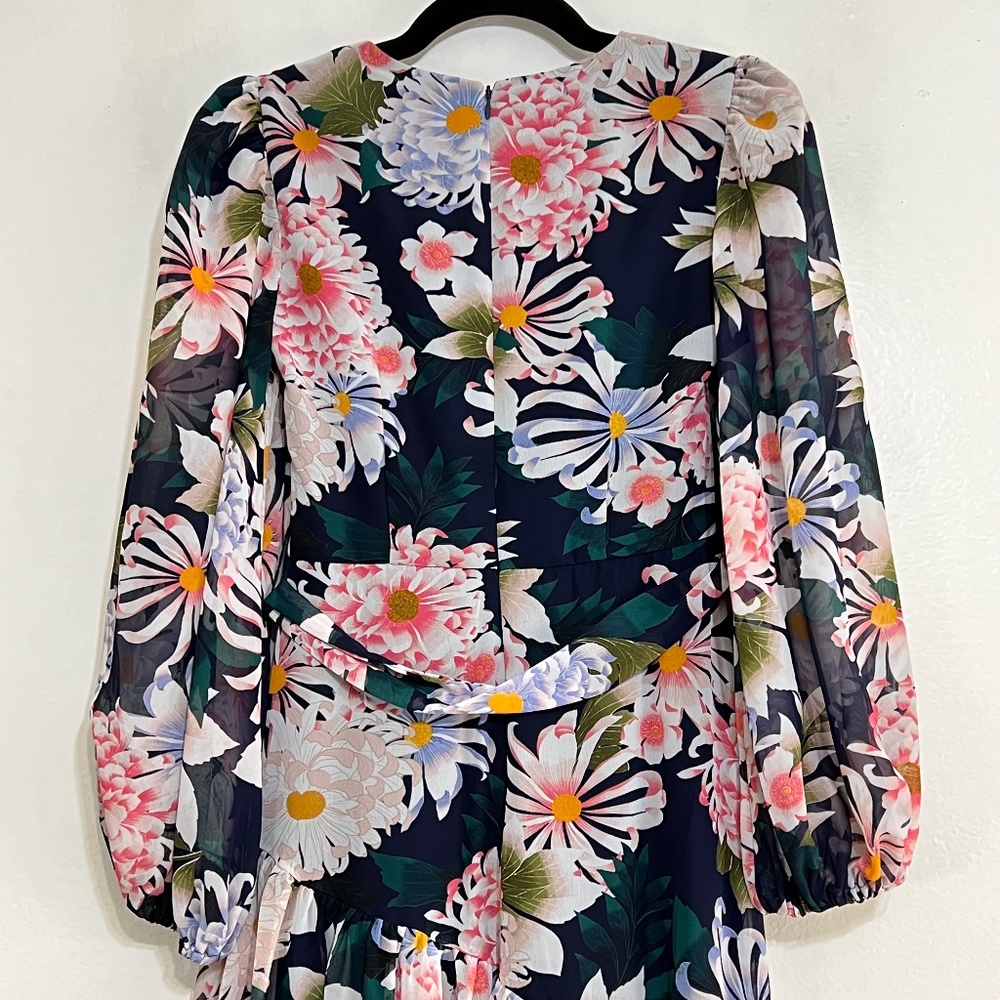 NEW Eliza J Floral Print Long Sleeve High Low Faux Wrap Dress Size 6 - Picture 7 of 11